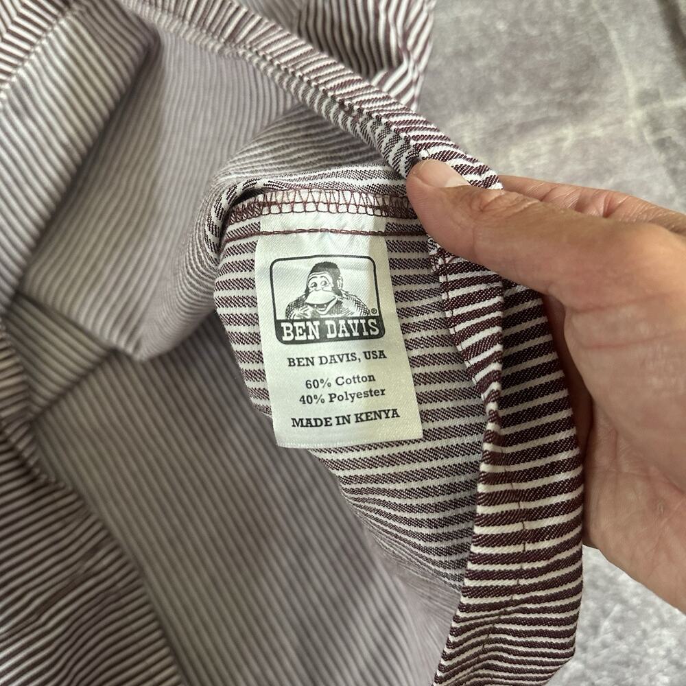 Men's Ben Davis Short Sleeve Burgundy Hickory Stripe Mechanic Work Shirt Sz L - Picture 3 of 4